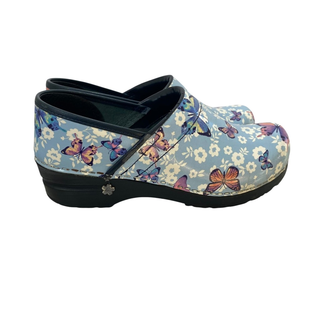 Sanita Professional Clogs Blue Butterfly Floral Nursing Healthcare Shoes 38 7
